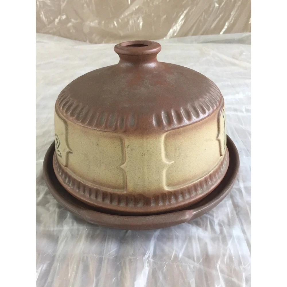 Vintage German Ceramic‎ Käse Cheese Dome Covered Dish Brown Beige Stoneware MCM
